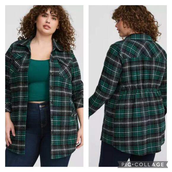 torrid Jackets & Blazers - Torrid Cotton Brushed Midi Shacket Green Logan Plaid Plus Size 4X
